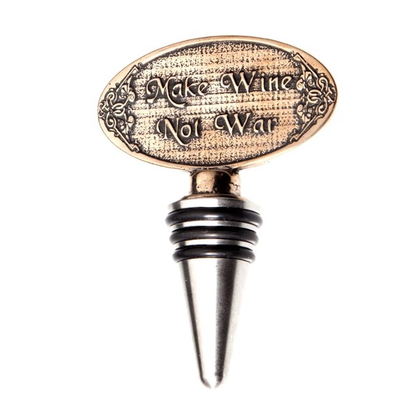 Bronze Wine Bottle Stopper ~ Make Wine Not War - Picture 1 of 6